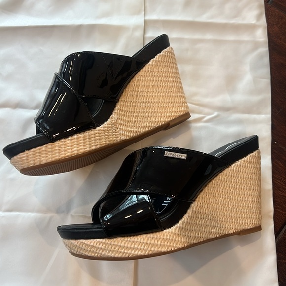 Calvin Klein black leather wedges. Size 6.5 - Picture 2 of 4